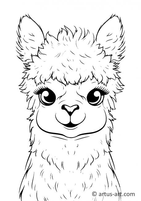 Cute Alpaca Coloring Page For Kids